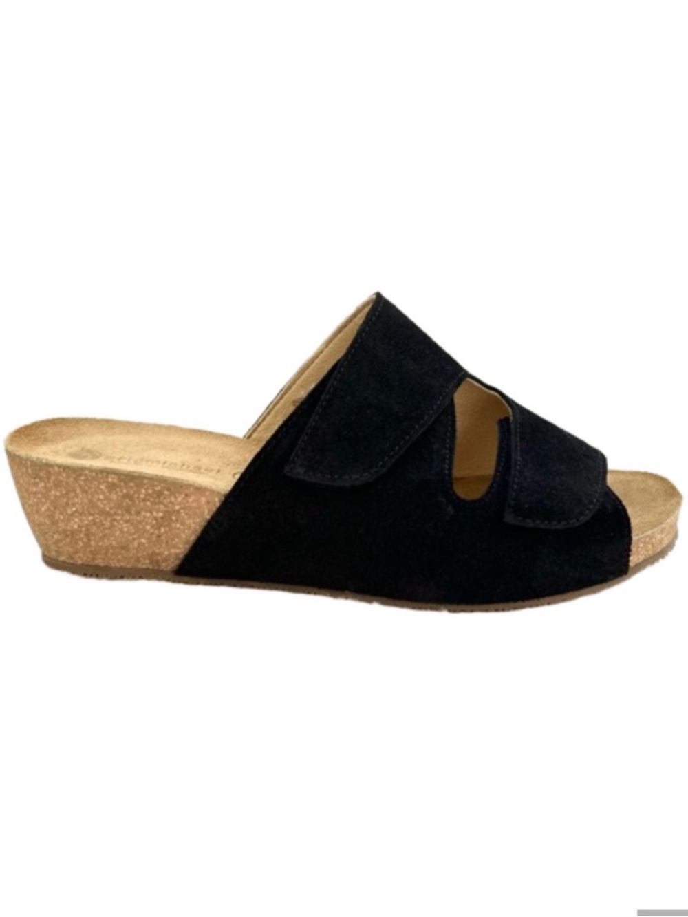 Eric Michael Sedona Black Size 8.5.-9* Sandals Black Cork Adjustable Suede Wedge